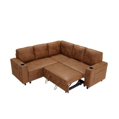 Upholstered L - Shape Sectional Sofa Bed With Pull Out Sleeper And Storage Home Essentials