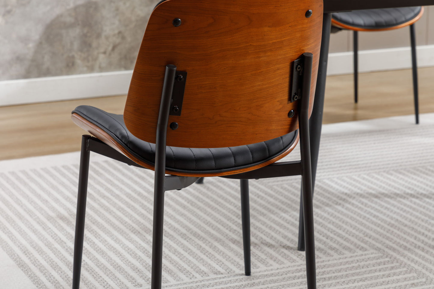 Dining Chairs (Set of 2) Mid-Century Modern Retro Faux Leather Chair With Bentwood Upholstered Seat Metal Legs Adjustable Foot For Kitchen Dining Room Chairs Home Essentials