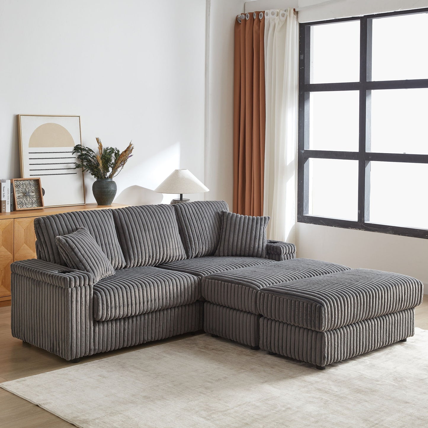 3 Seater Sofa With 2 Ottomans For Living Room Home Essentials