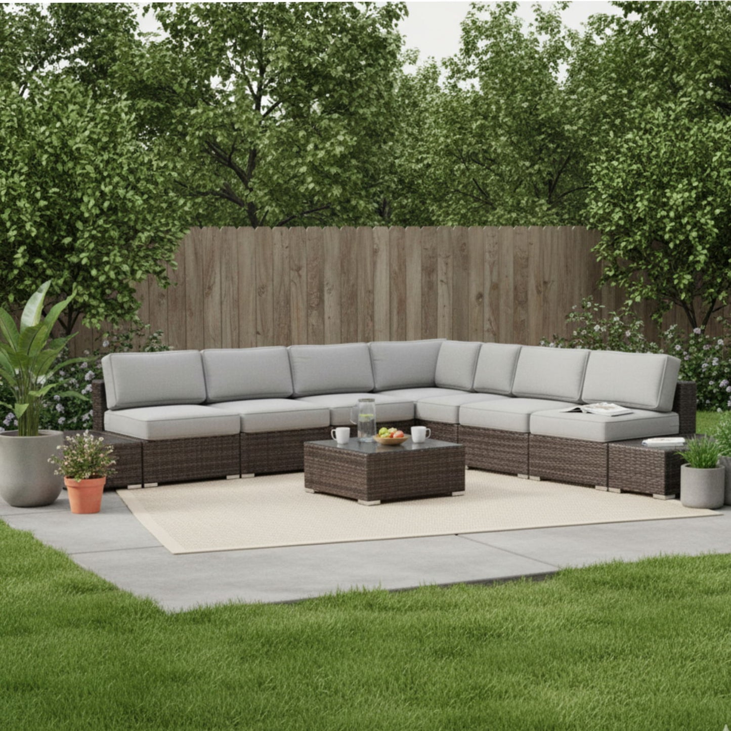 Wicker Sectional Seating Group With Plush Cushions LSI Patio Furniture