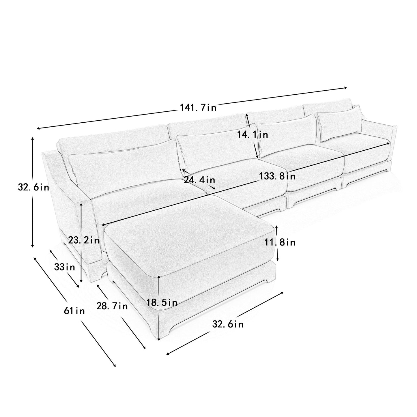 Stylish Sofa With Ottoman And Lumbar Pillows, Ergonomic Design Home Essentials