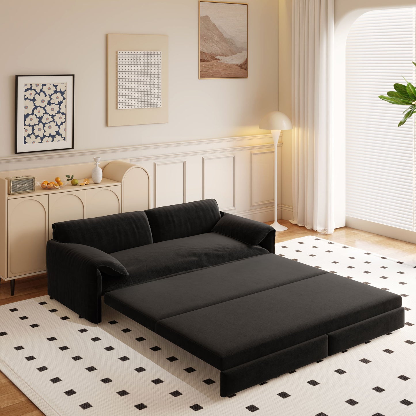 Pull Out 3 In 1 Convertible Sleeper Sofa With Side Storage, Multi Functional Home Essentials