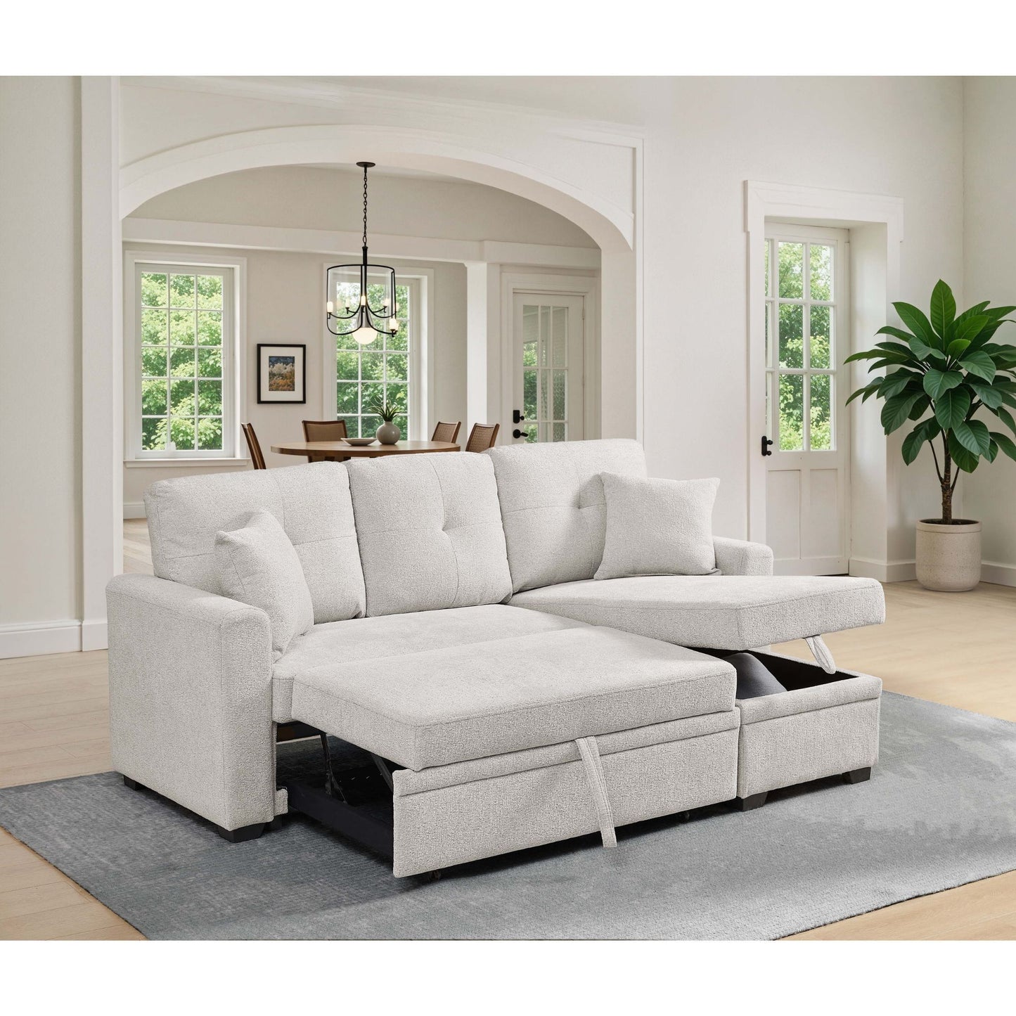 Upholstered Sectional With Pull Out Bed And Chaise Storage Home Essentials