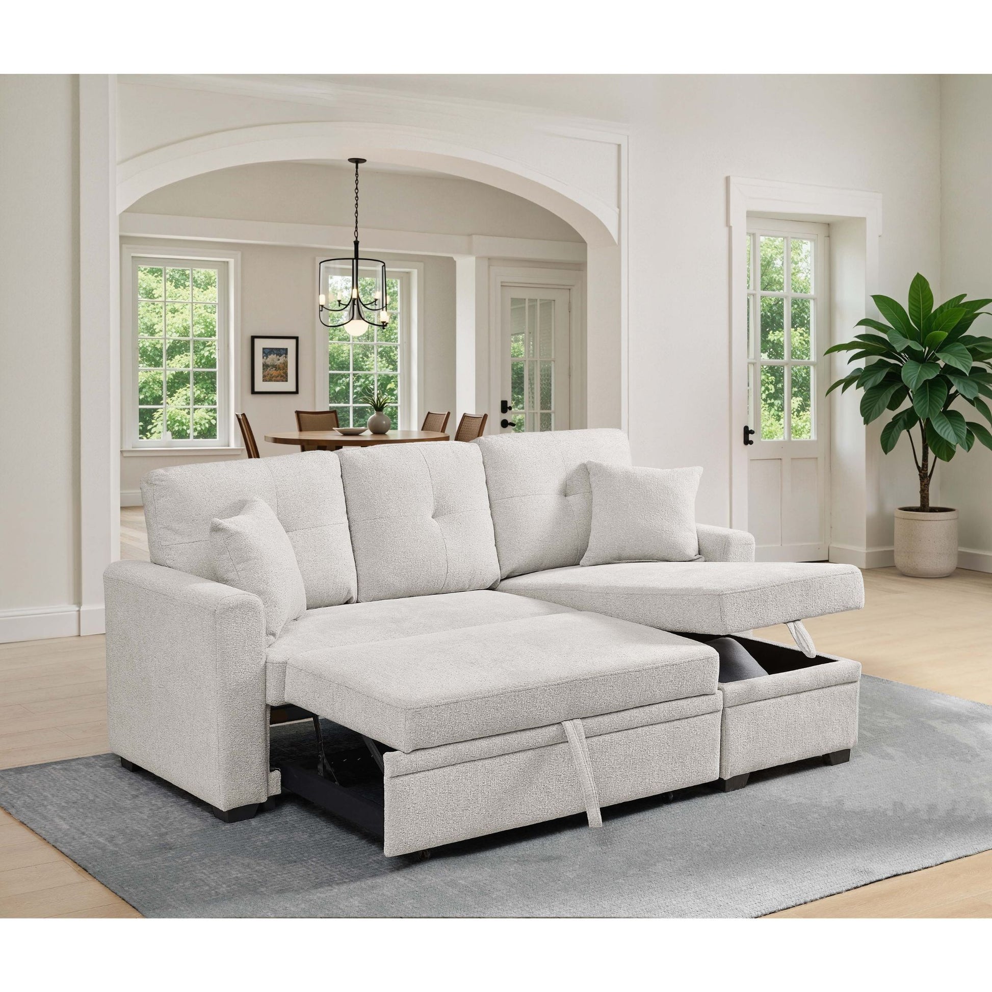 Upholstered Sectional With Pull Out Bed And Chaise Storage Home Essentials