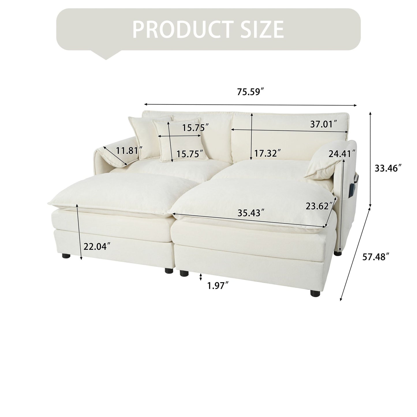 Modern Comfy Deep Seat Modular Sectional Sofa Cloud Couch With Ottoman Home Essentials