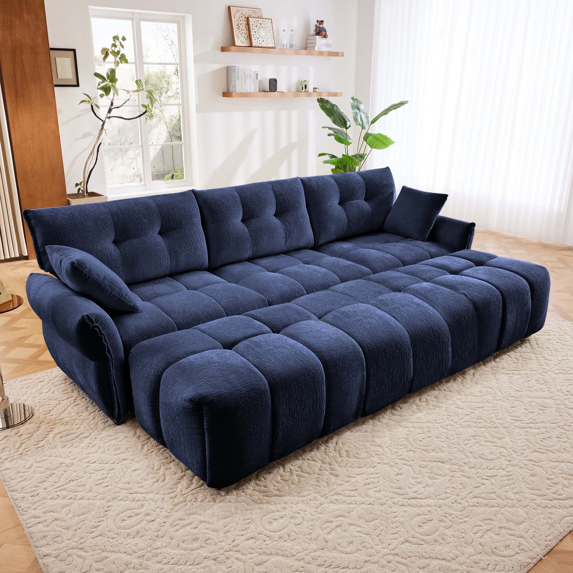 Sofa Set With Ottoman And Pillows, Textured, High Resilience Cushions Home Essentials