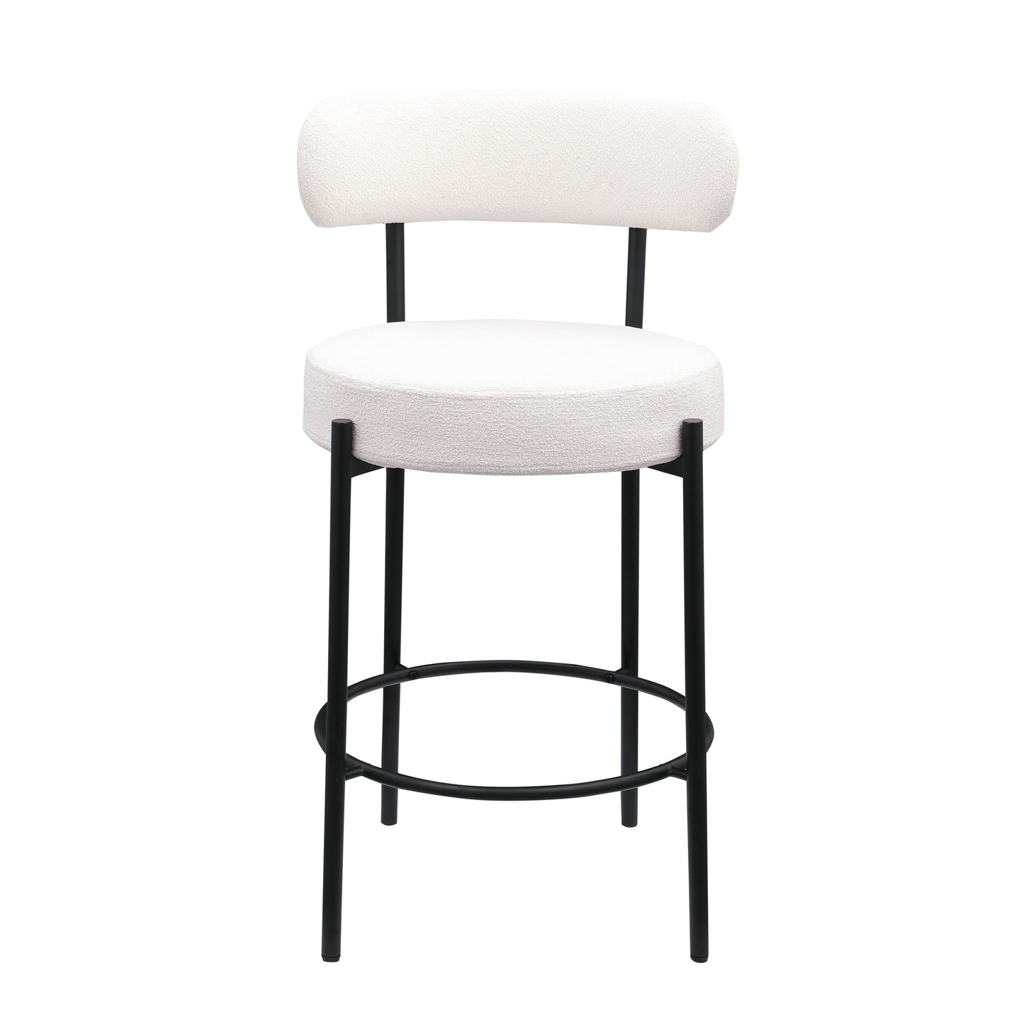 Modern Sherpa Counter Height Stools, Uphsoltered Seat Height Barstools With Brushed Brass Metal Legs Round Low Back Kitchen Stools With Footrest For Dining Room (Set of 2) Home Essentials