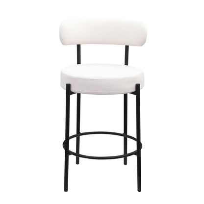 Modern Sherpa Counter Height Stools, Uphsoltered Seat Height Barstools With Brushed Brass Metal Legs Round Low Back Kitchen Stools With Footrest For Dining Room (Set of 2) Home Essentials