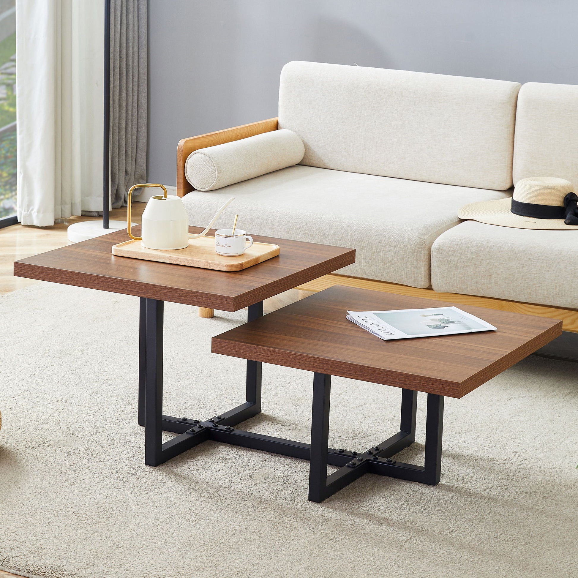 Perfectly Integrating Modern And Scandinavian Styles Double Deck Coffee Table - Walnut Home Essentials