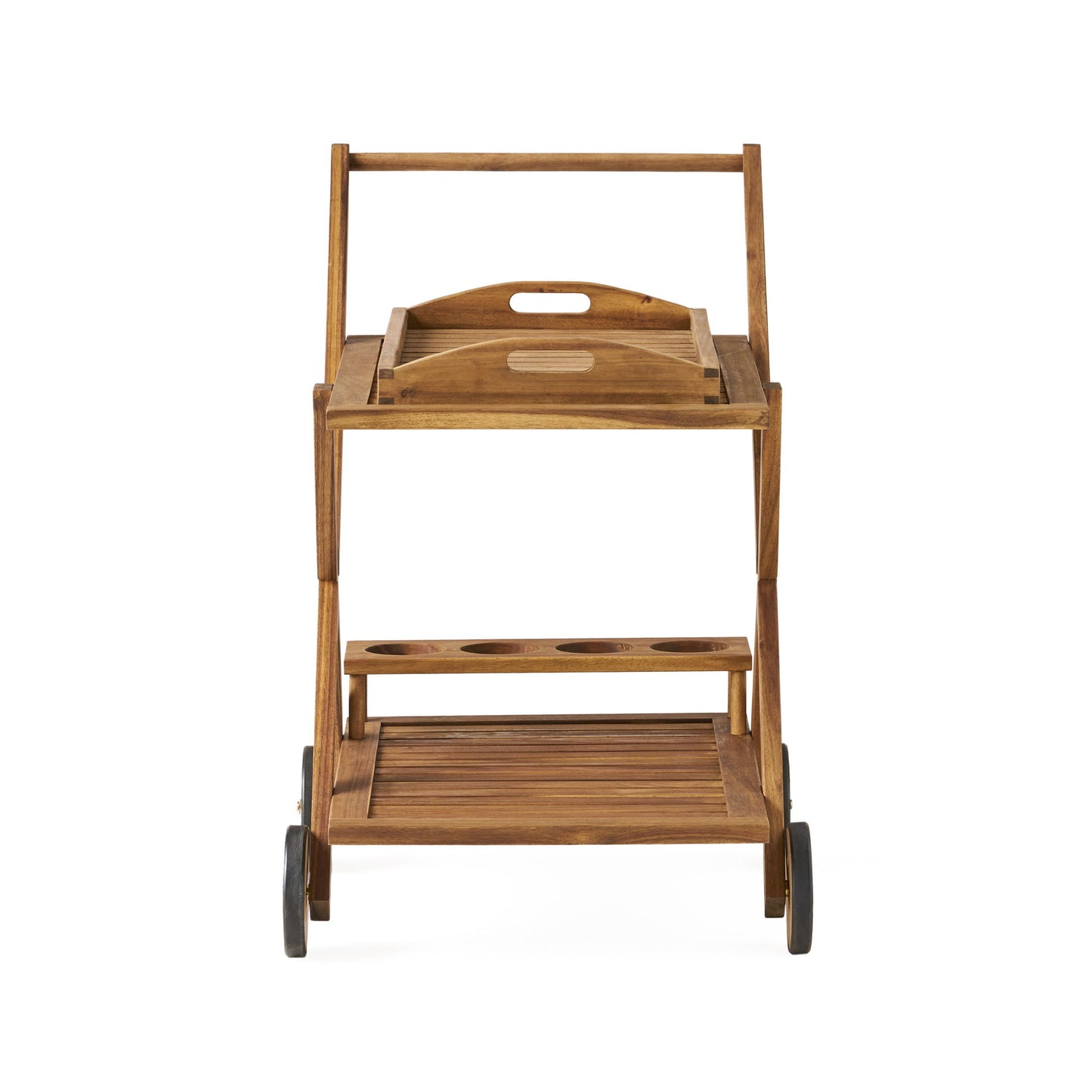 Riviera Bar Cart Stained Mobile With Wheels For Entertaining - Natural Stained Noble House