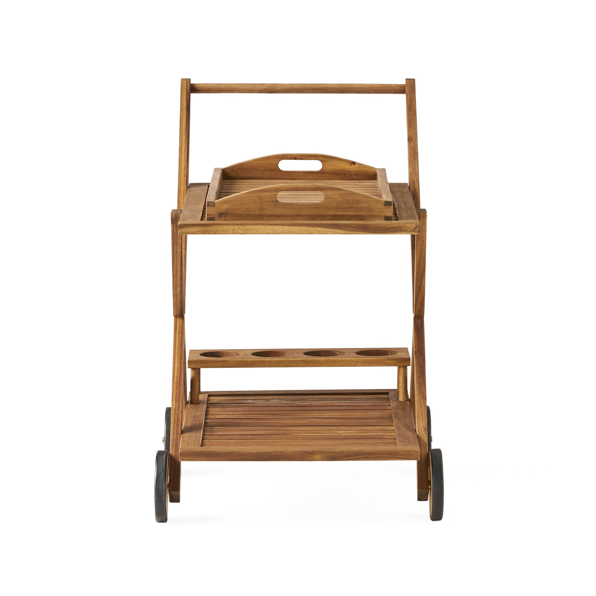 Riviera Bar Cart Stained Mobile With Wheels For Entertaining - Natural Stained Noble House