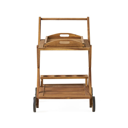 Riviera Bar Cart Stained Mobile With Wheels For Entertaining - Natural Stained Noble House