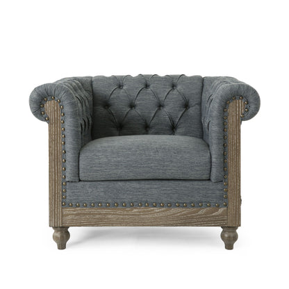 Fabric Upholstered Club Chair With Scrolled Tuxedo Arms Noble House
