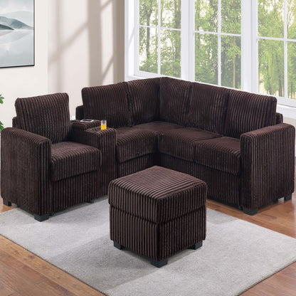 Contemporary L-Shaped Sectional Set With USB Console & Ottoman Home Essentials