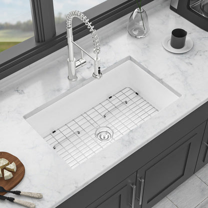 Elegant Farmhouse Apron Front Ceramic Single Bowl, Kitchen Basin Daily Nest