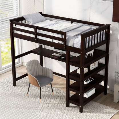 Loft Bed With Storage Shelves And Under Bed Desk Hearth and Haven