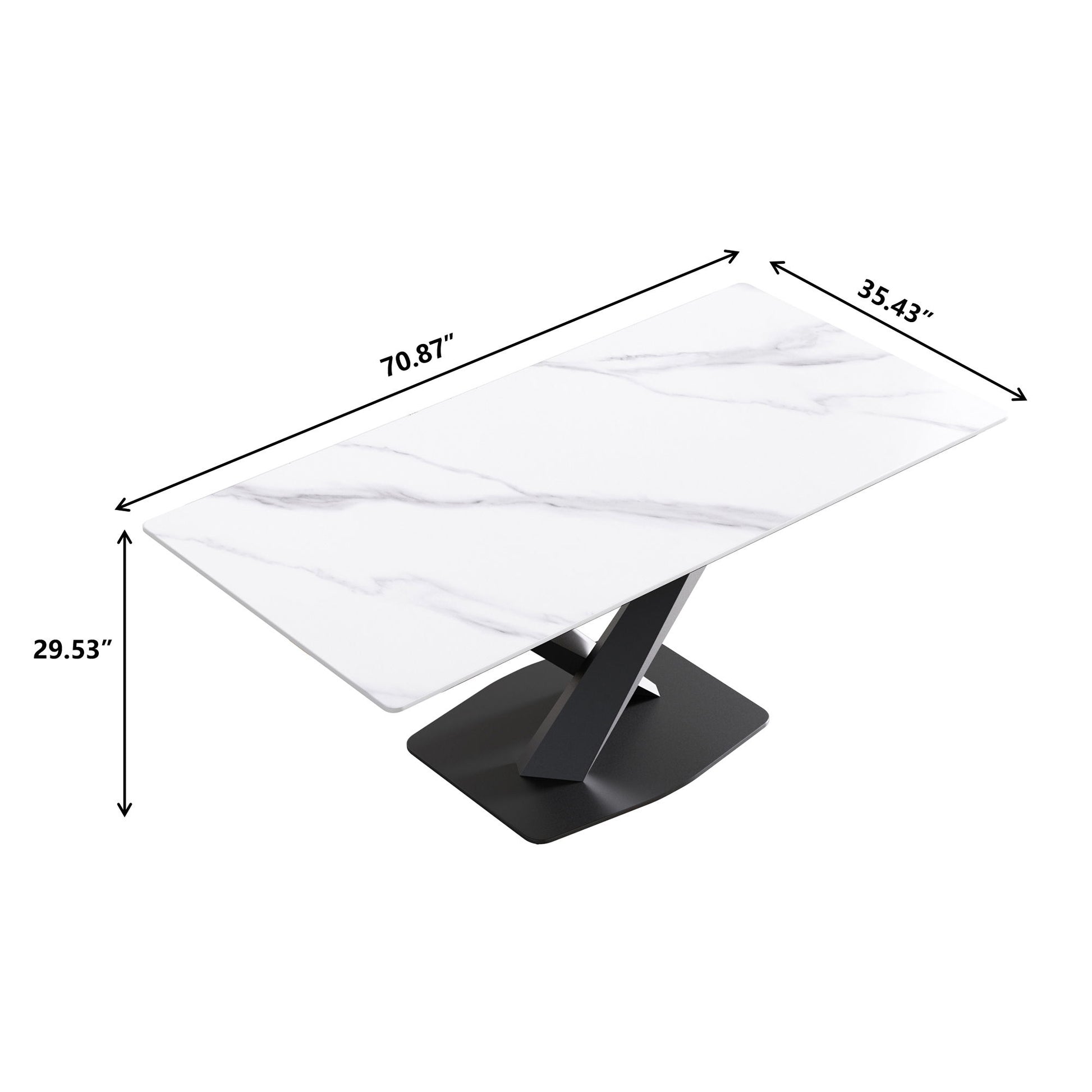 Modern Artificial Stone Straight Edge Metal X Leg Dining Table, 6 People Home Essentials