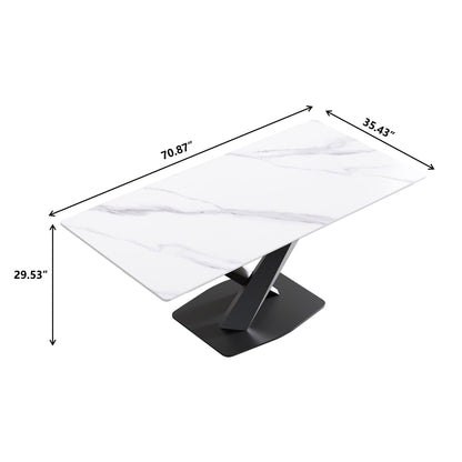 Modern Artificial Stone Straight Edge Metal X Leg Dining Table, 6 People Home Essentials