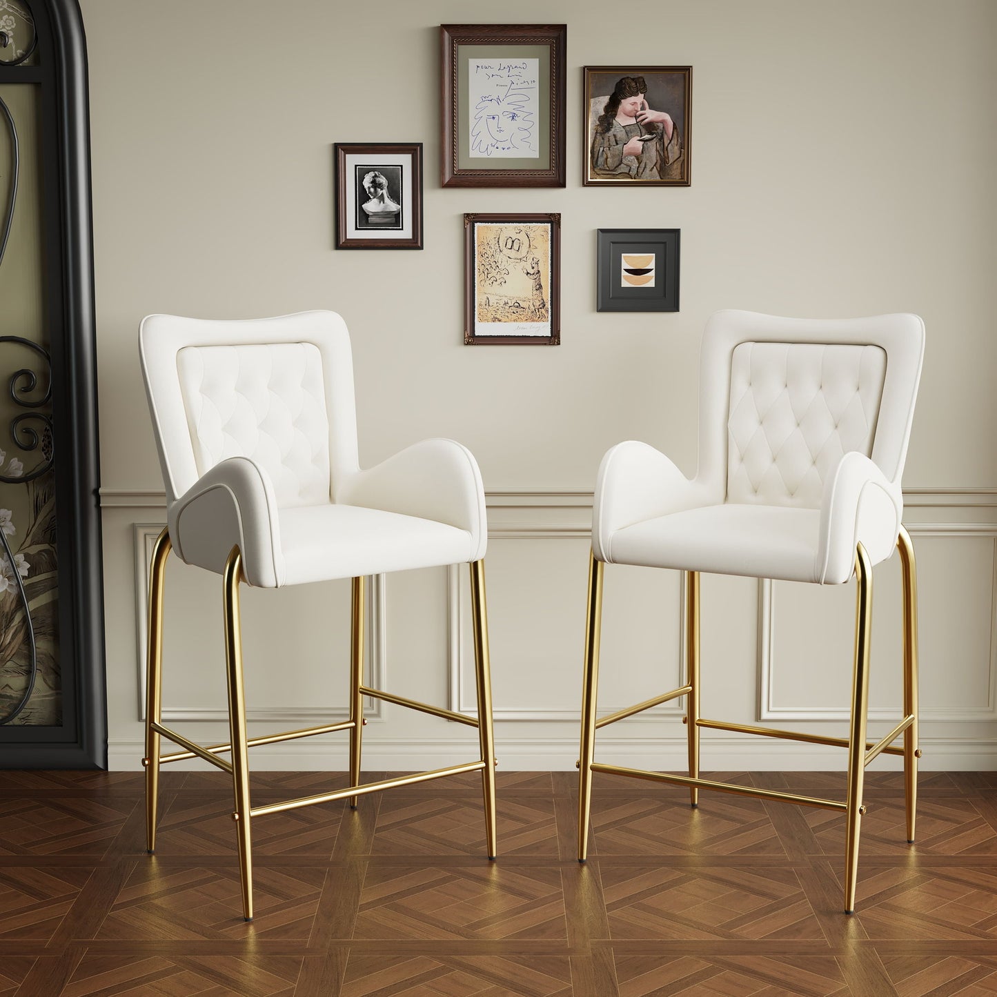 Velvet Fabric Counter Height Bar Stools (Set of 2) Noble House