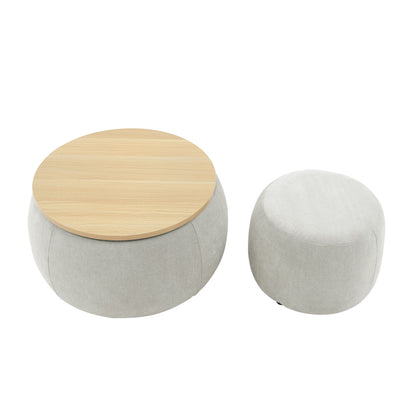 Round Storage Ottoman, 2 In 1 Function, End Table And Ottoman Home Essentials