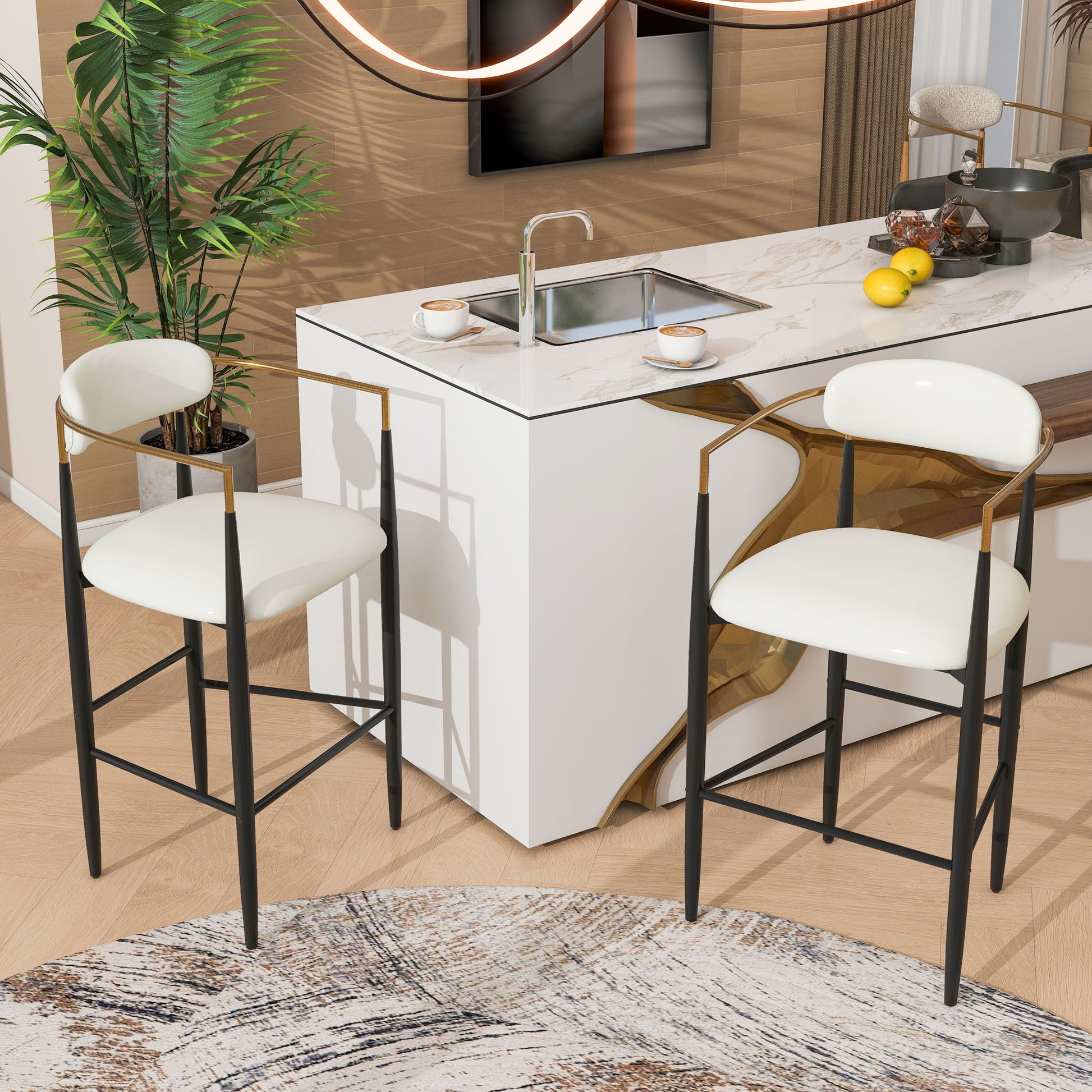 Upholstered Barstools With Back For Kitchen (Set of 2) Noble House