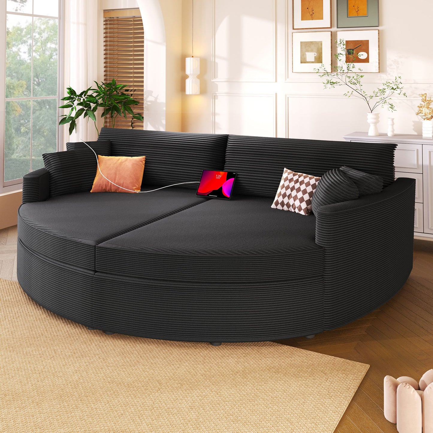 Oversized Double Chaise Lounge Sofa With USB Ports Hearth and Haven