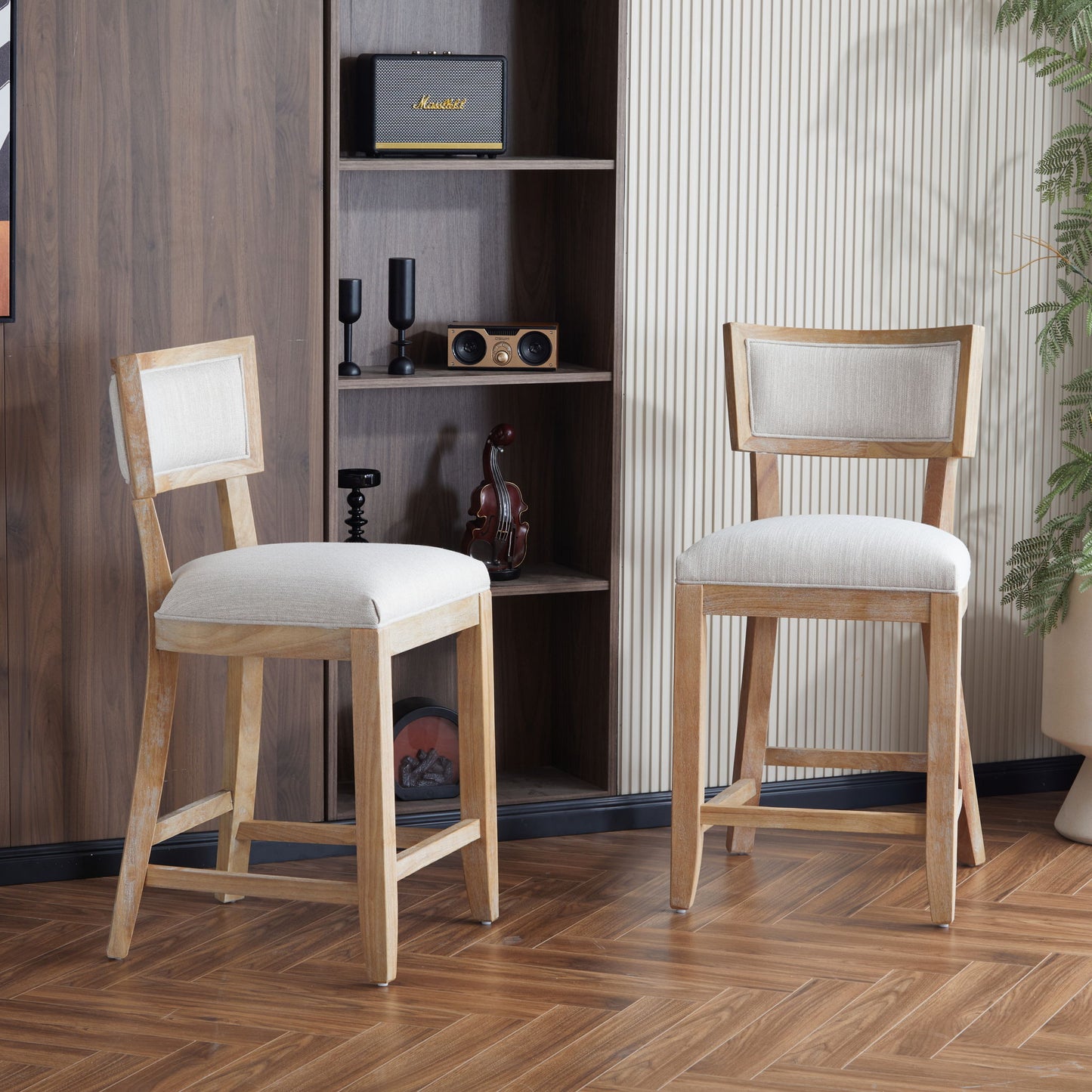 Upholstered Counter Height Bar Stools With Comfy Back (Set of 2) Noble House