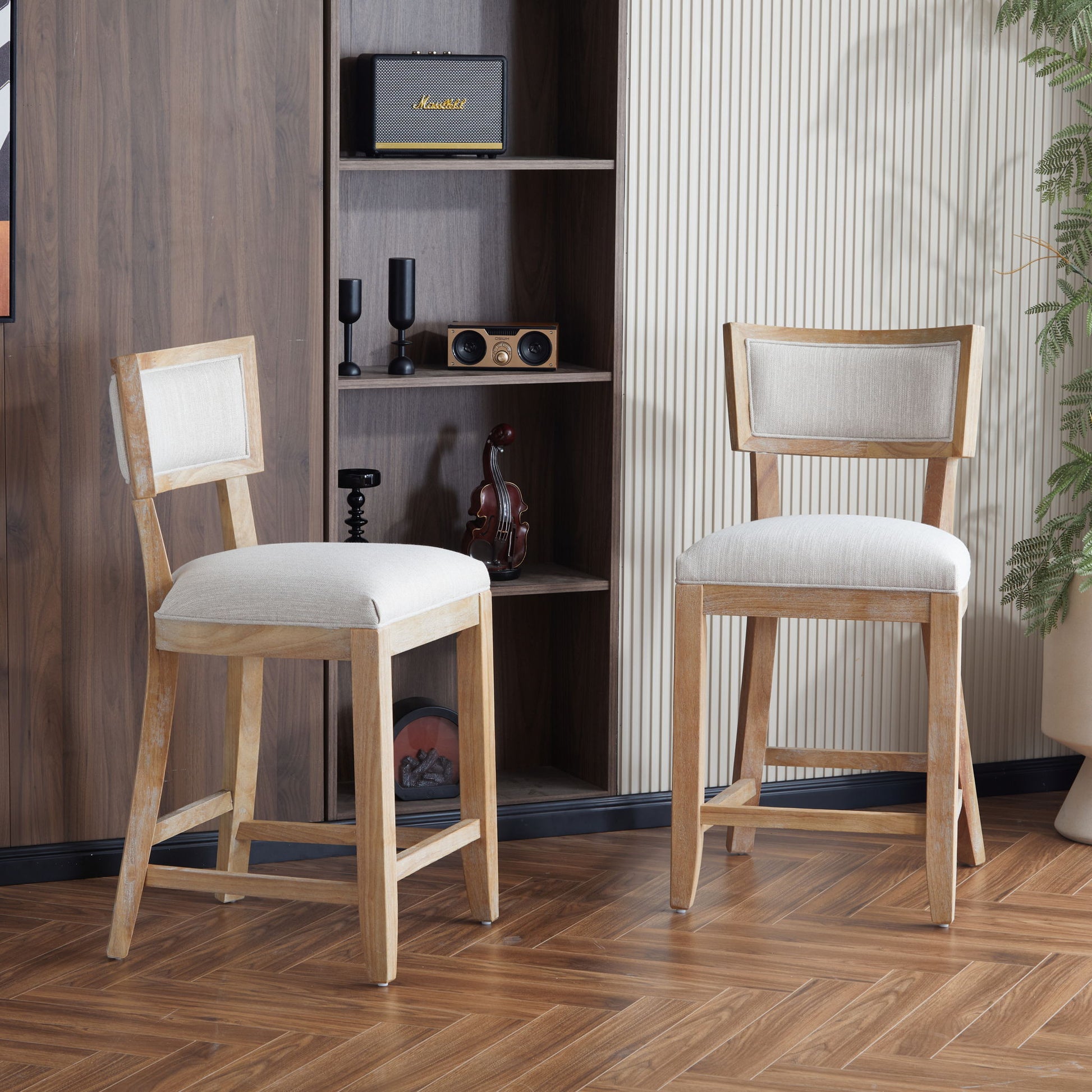 Upholstered Counter Height Bar Stools With Comfy Back (Set of 2) Noble House