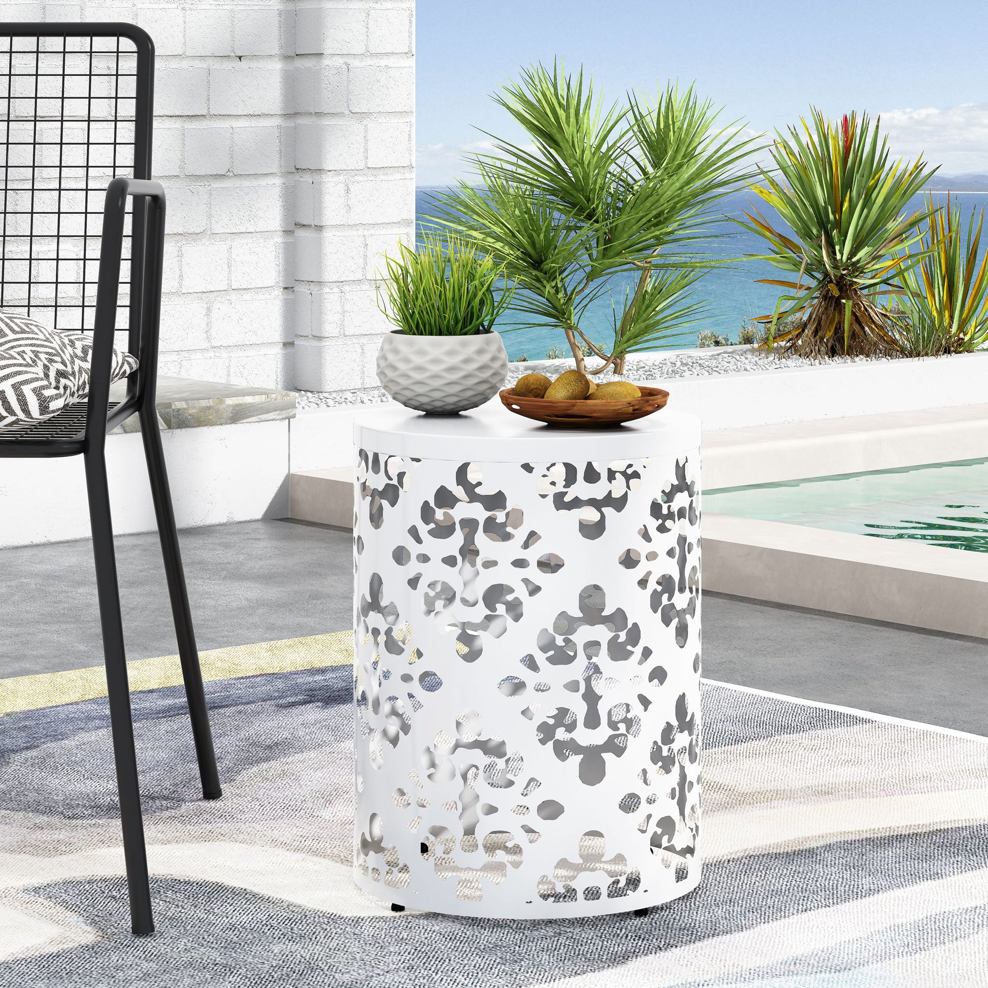 Outdoor Metal Modern Design End Table Noble House