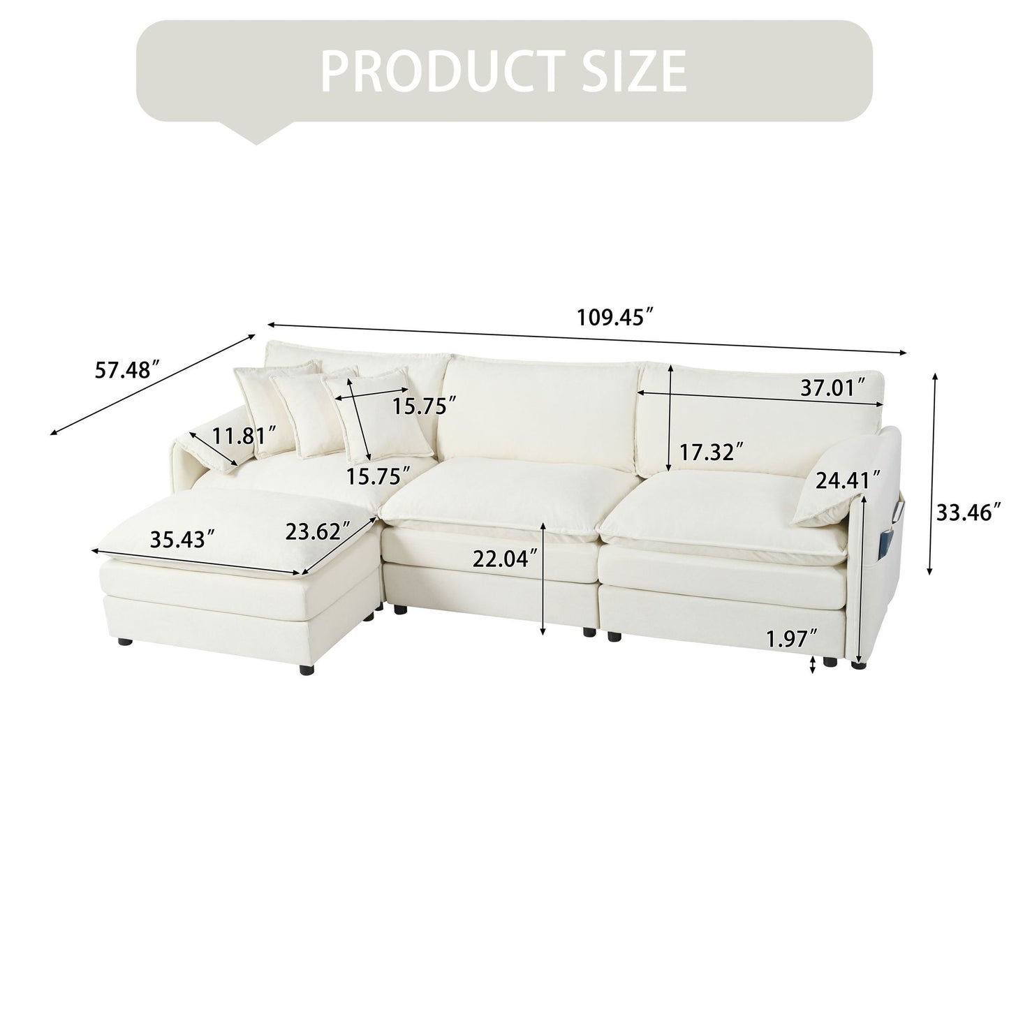 Modern Comfy Deep Seat Modular Sectional Sofa Cloud Couch With Ottoman Home Essentials