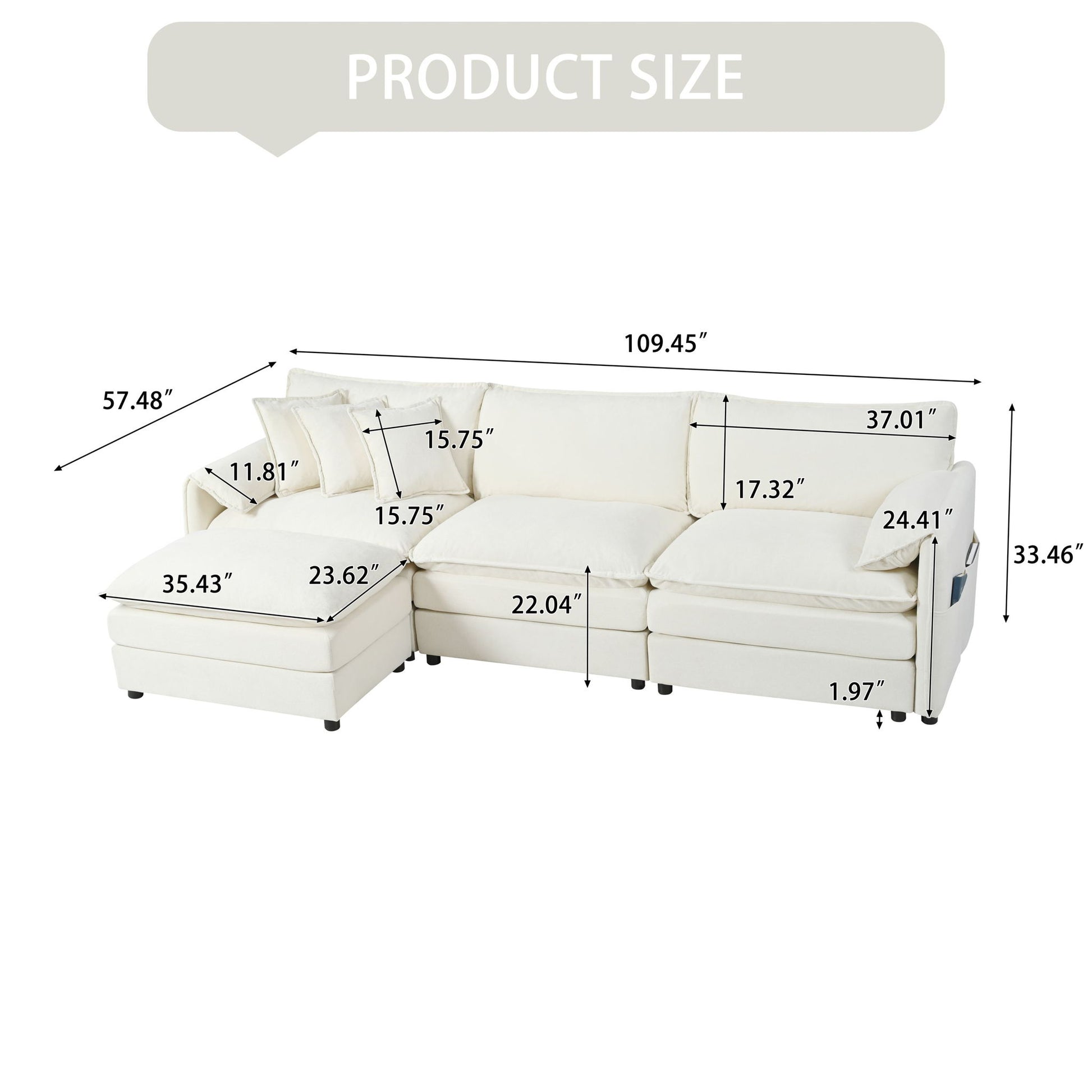 Modern Comfy Deep Seat Modular Sectional Sofa Cloud Couch With Ottoman Home Essentials