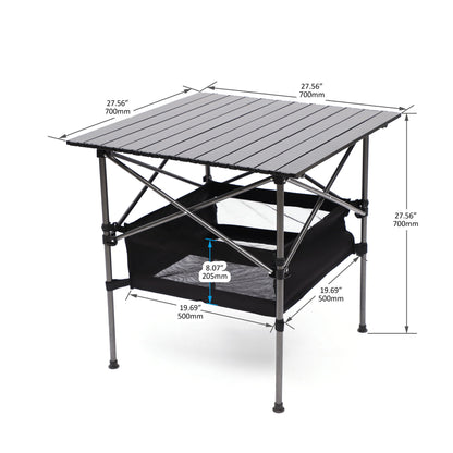 Folding Outdoor Table With Carrying Bag, Lightweight Aluminum Roll-Up Square Table For Indoor, Outdoor Camping, Picnics, Beach, Backyard, Bbq, Party, Patio - Black Home Essentials