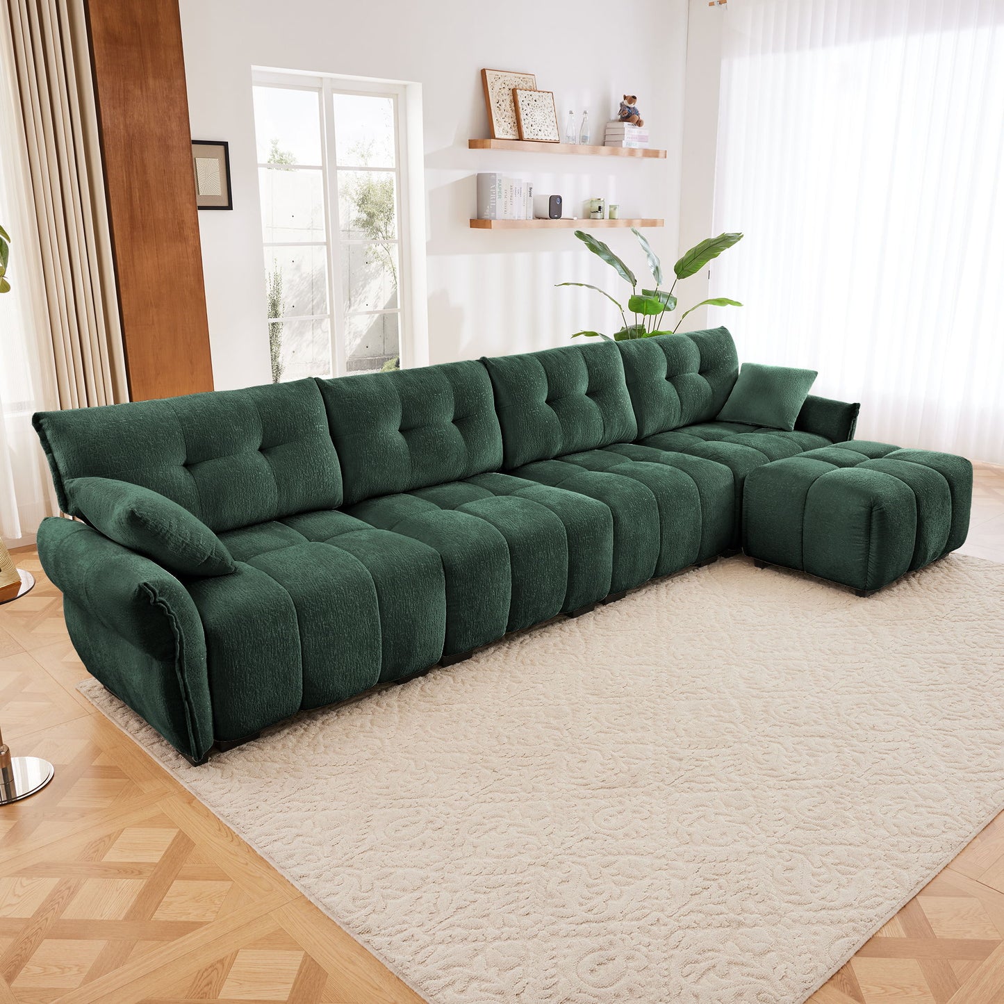 Sofa Set With Ottoman And Pillows, Textured, High Resilience Cushions Home Essentials