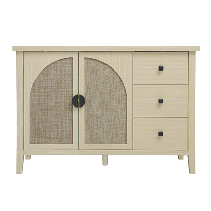 Rattan 2 Door 3 Drawer Cabinet, Suitable For Bedroom - Natural Home Essentials