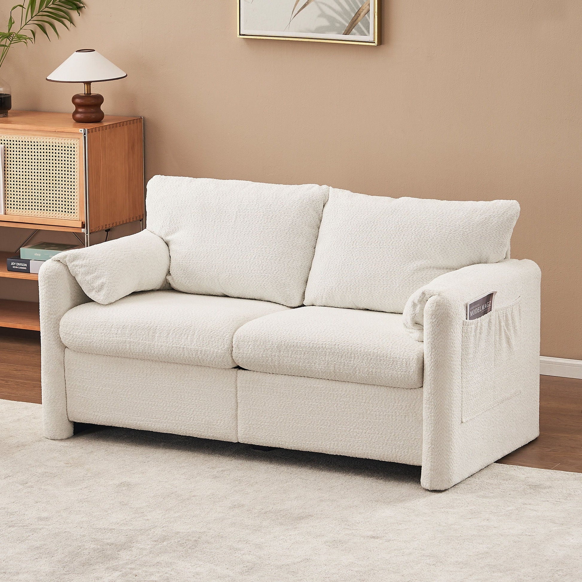 Modern Loveseat Sofa 2 Seater Plush Chenille Fabric Couch With High Density Foam Cushions - Ivory White Home Essentials
