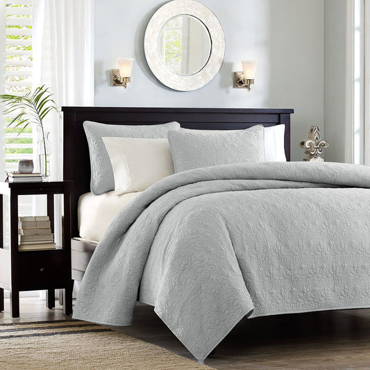 Quebec - Twin Reversible Coverlet Set - Gray