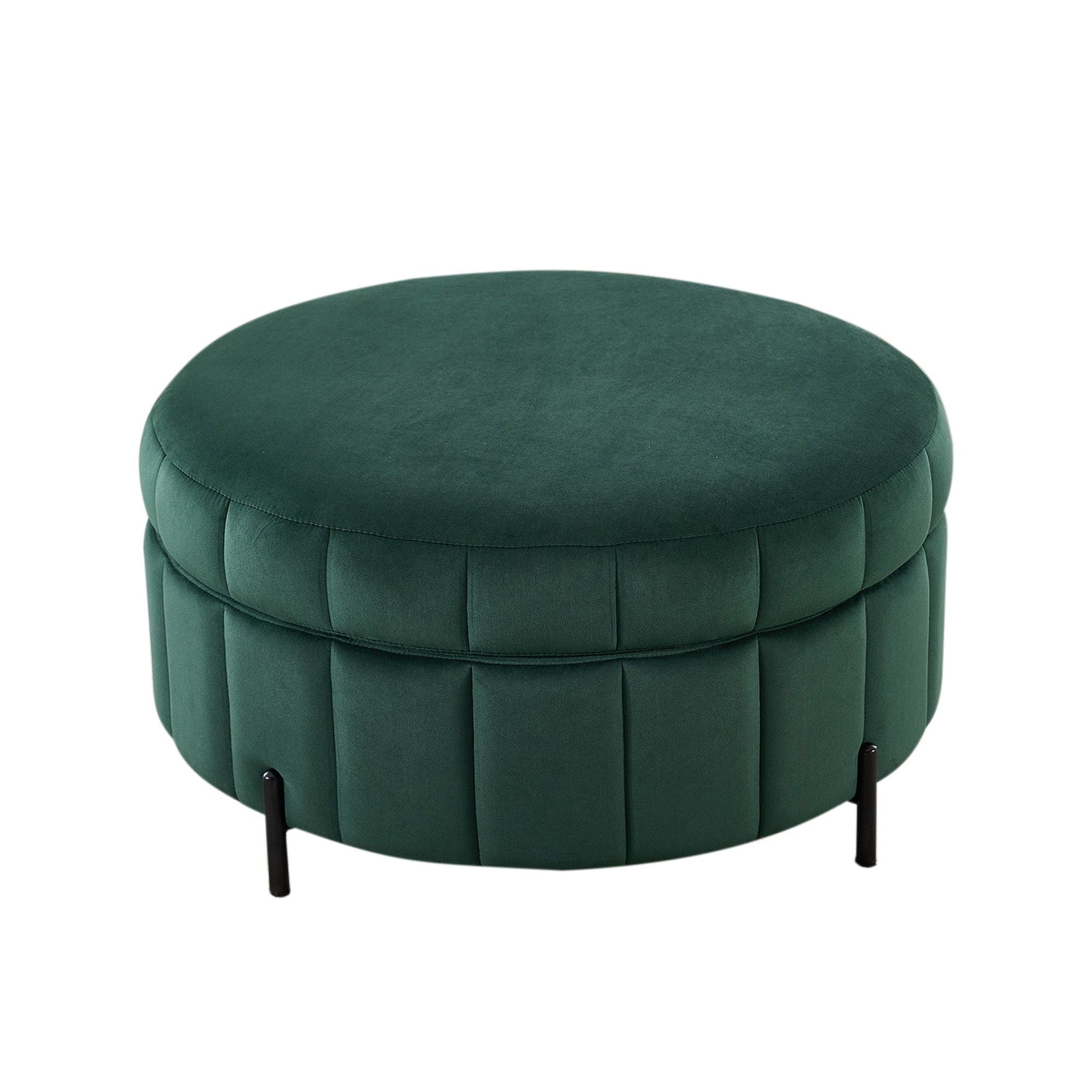 Upholstered Round Ottoman With Reversible Lid, Channel Tufted Pumpkin Shape Home Essentials