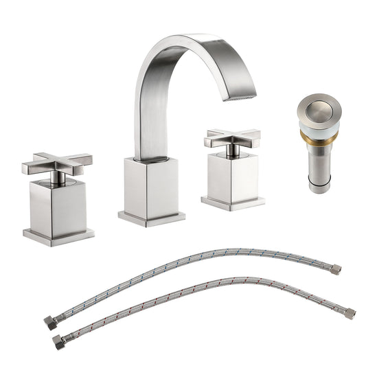 2 Handle Widespread Bathroom Faucet With Pop Up Drain And 2 Water Supply Lines - Brushed Nickel Daily Nest