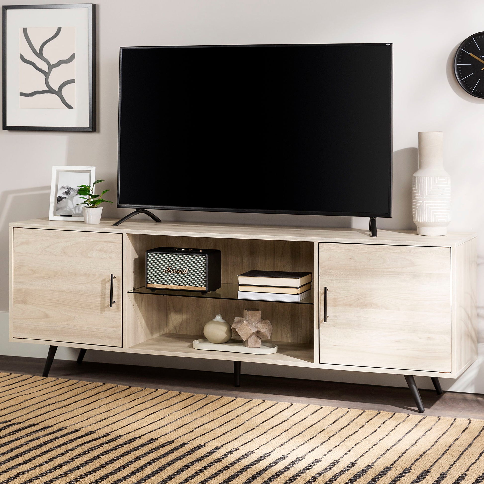 Mid-Century Modern 2 Door TV Stand With Glass Shelf Walker Edison