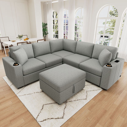 Sectional Sofa Convertible Pull-Out Sofa Bed With A Movable Storage Ottoman For Living Room Hearth and Haven