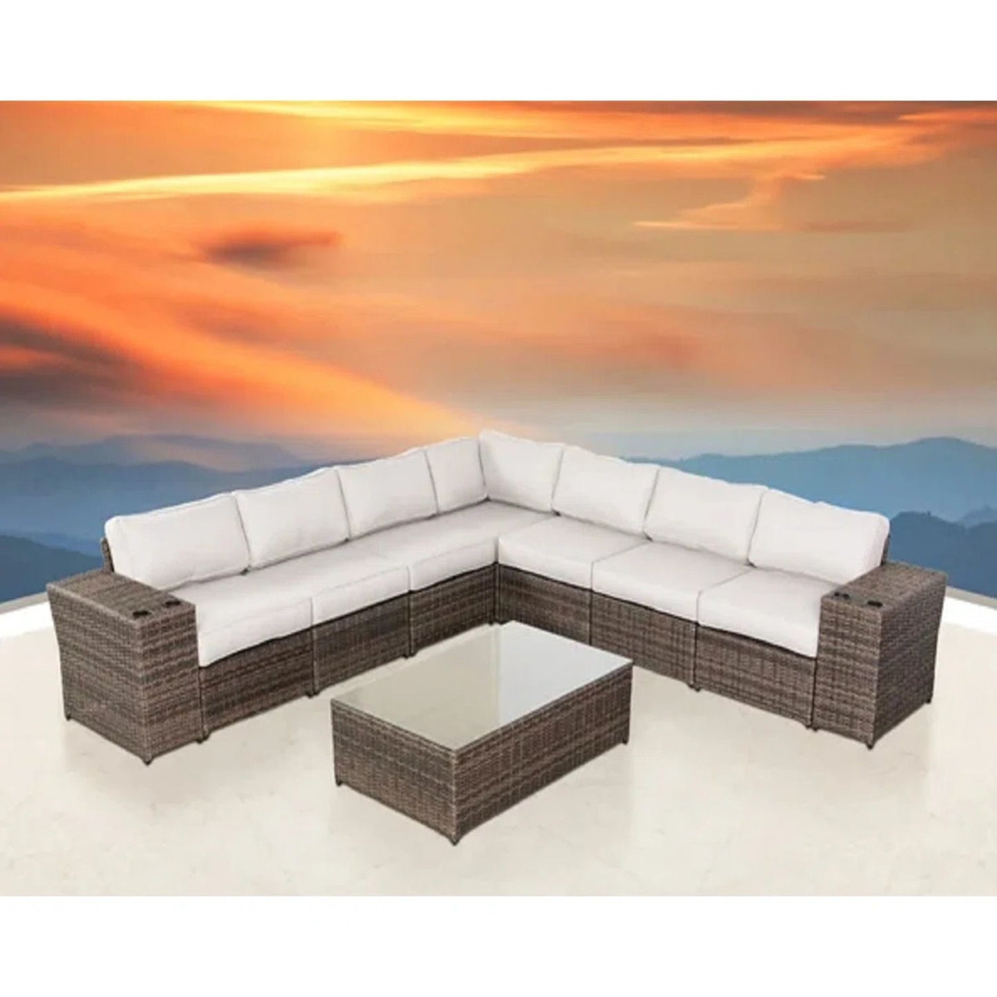 Outdoor Wicker Sectional With Weather Resistant Cushions And Table LSI Patio Furniture