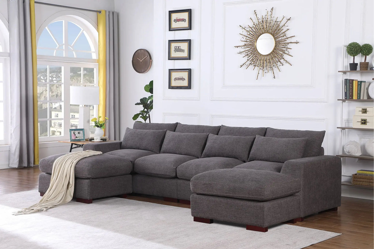 Tatman - Linen Blend Sectional With 2 Ottomans - Dark Gray Urban Retreats