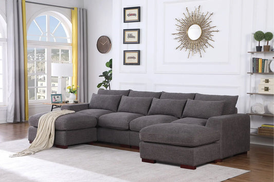 Tatman - Linen Blend Sectional With 2 Ottomans - Dark Gray Urban Retreats