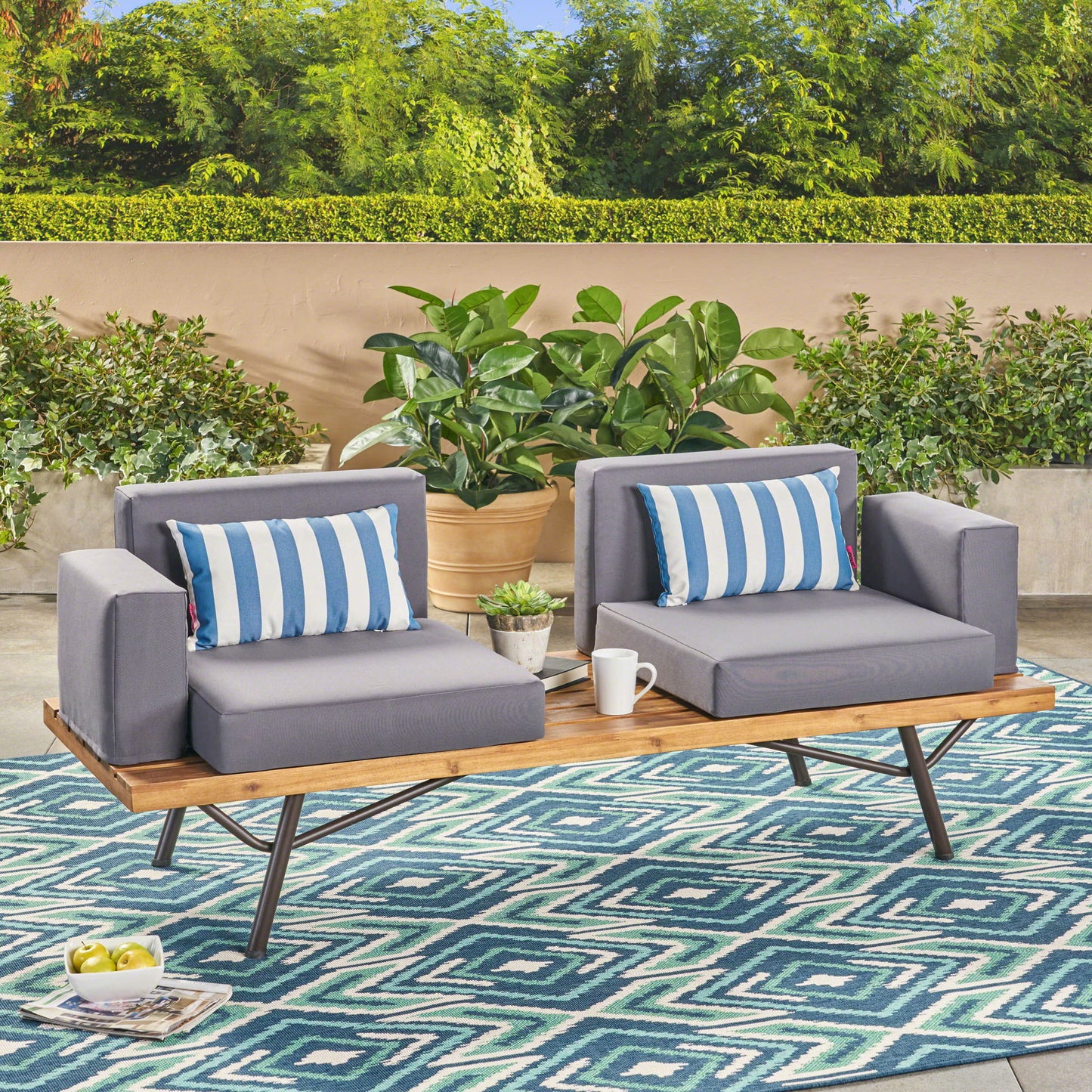 Outdoor Sofa With Cushions And Iron Legs - Dark Gray Noble House