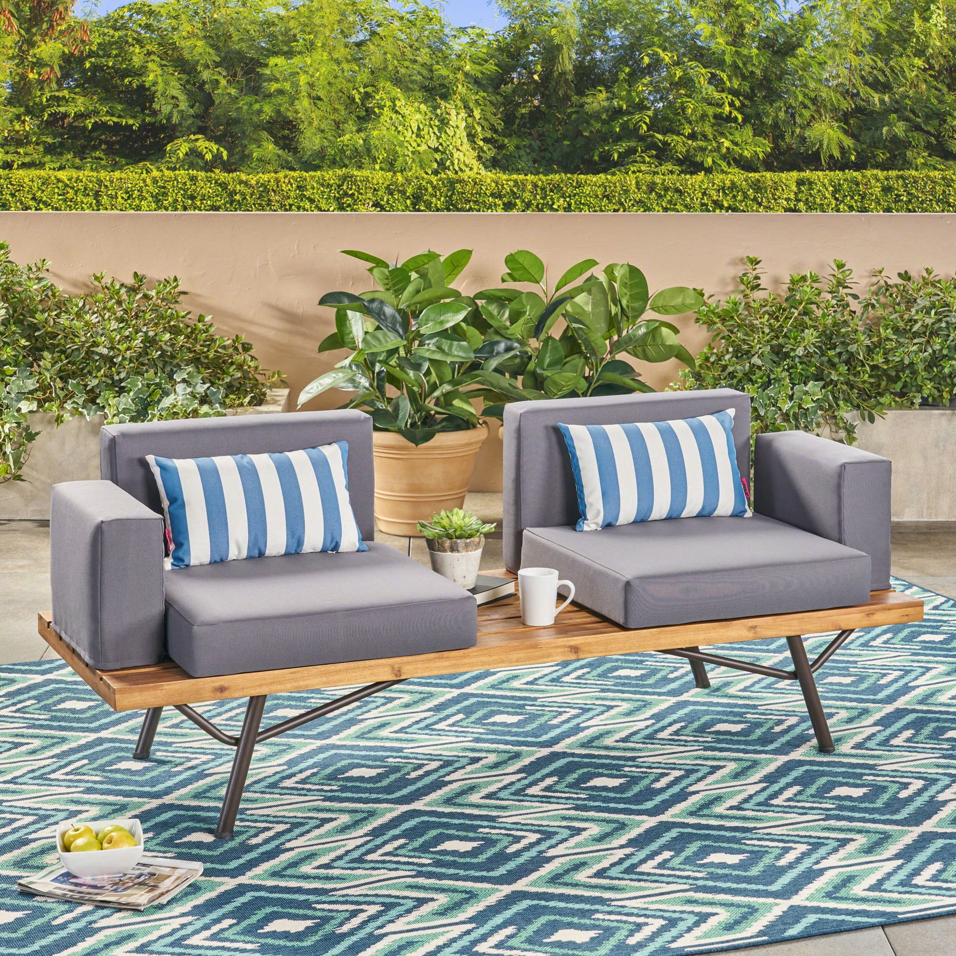 Outdoor Sofa With Cushions And Iron Legs - Dark Gray Noble House
