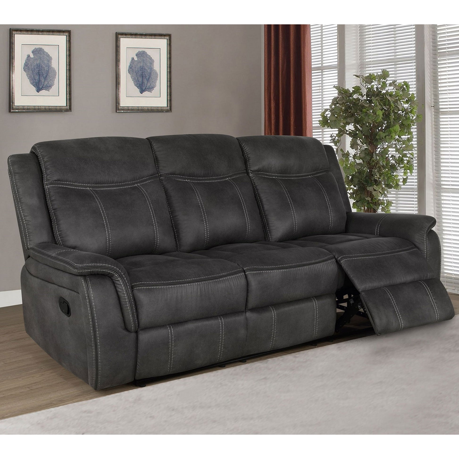 Franklin - Upholstered Padded Arm Reclining Sofa With Manual Recline - Charcoal Furniture Max