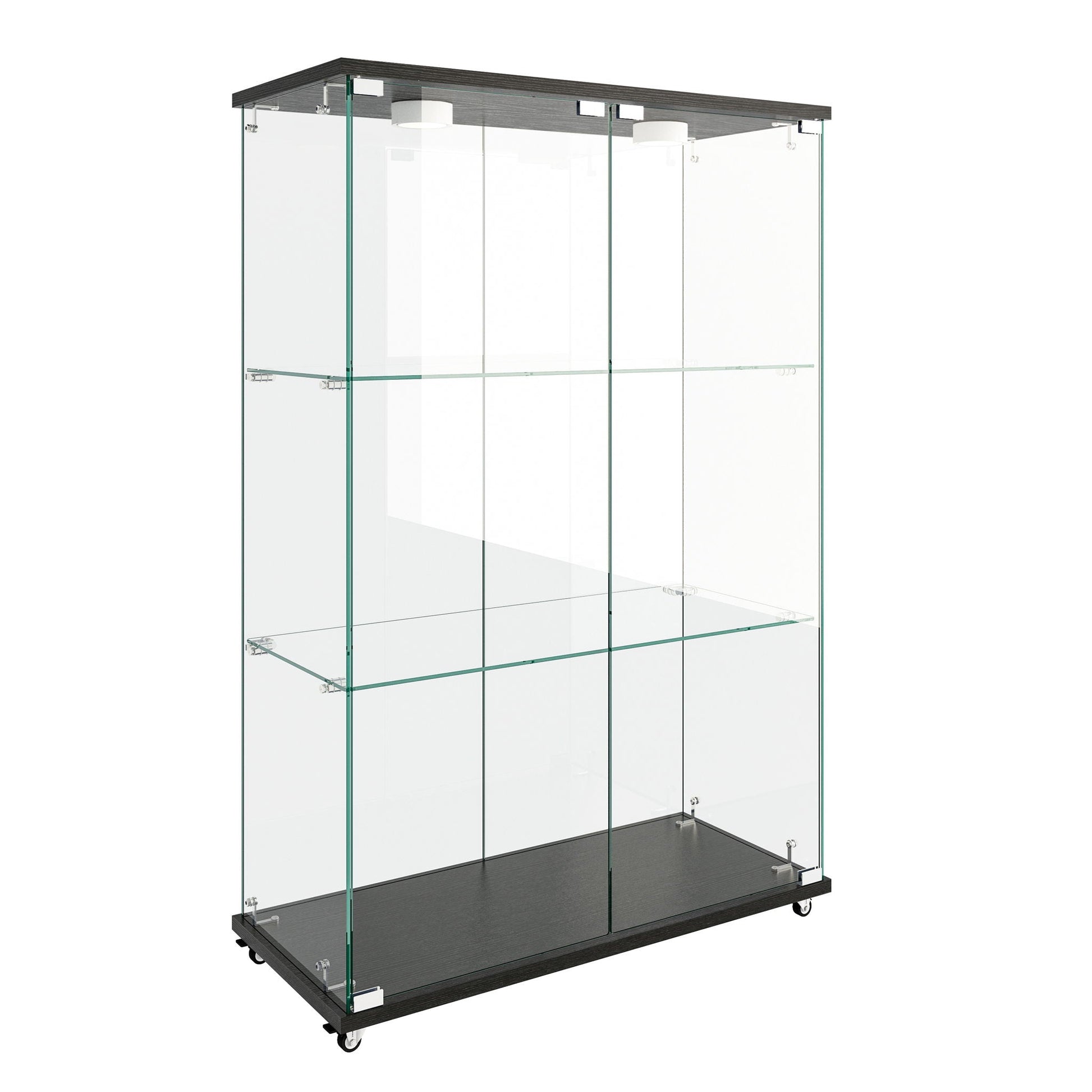 Modern Display Cabinet With LED Lights, Transparent Tempered Glass 2 Door Storage Case With 3 Shelves Home Essentials