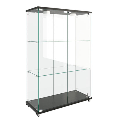 Modern Display Cabinet With LED Lights, Transparent Tempered Glass 2 Door Storage Case With 3 Shelves Home Essentials