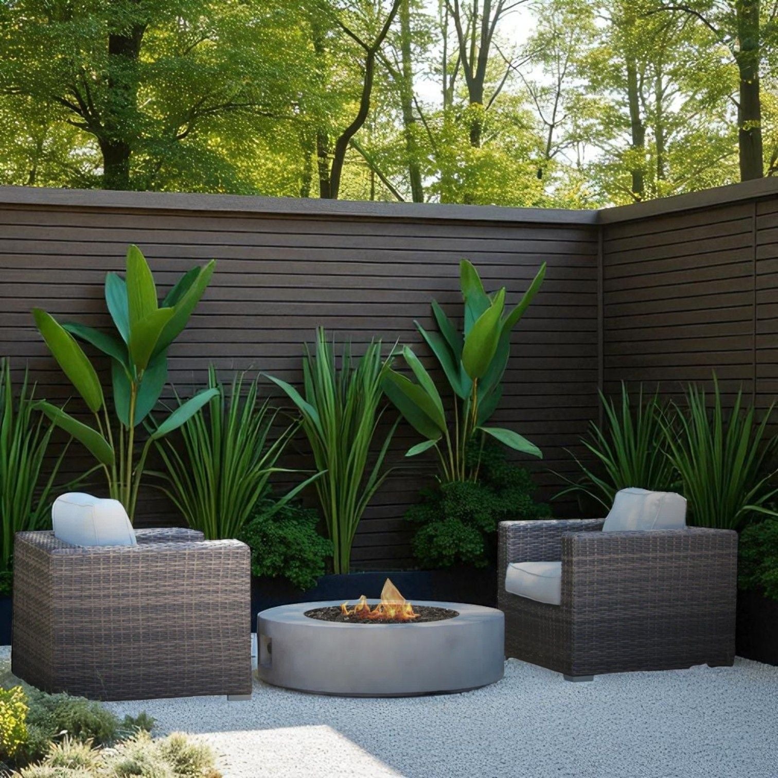 Patio Conversation Set For 2 With Cushions And Fire Pit - Brown LSI Patio Furniture