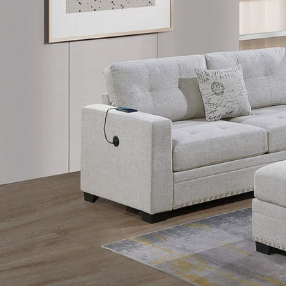 Casual Simple Tufted Sectional 4 Piece Set With USB Loveseat Home Essentials